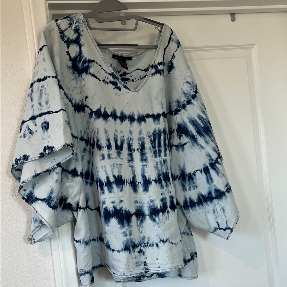 Ashley Stewart Blue and White Tie-Dye Tunic